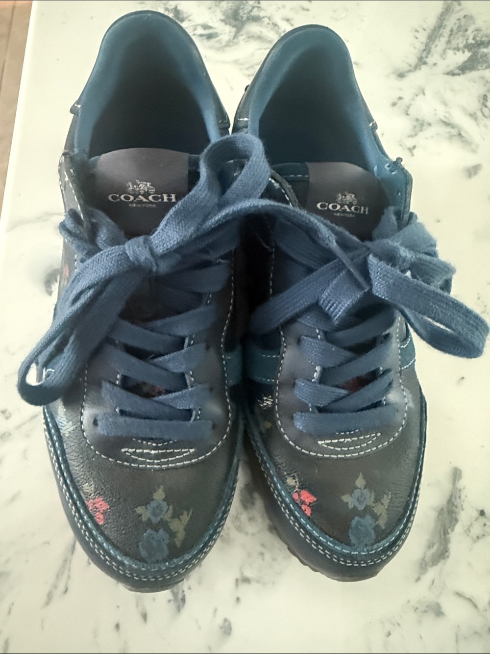 Coach Navy and Black Floral Lace-Up Sneakers